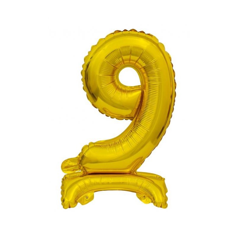 Number B&C Gold Gold mini 9 number foil balloon with base 38 cm