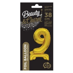 Number B&C Gold Gold mini 9 number foil balloon with base 38 cm