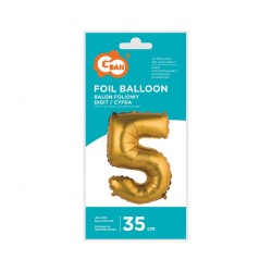 Ballon en aluminium numéro 5 mini doré mat 35 cm