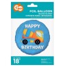 Ballon aluminium Happy Birthday en forme de véhicule bétonnière 36 cm