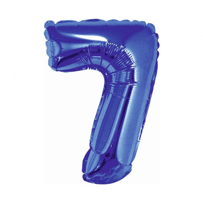 Ballon en aluminium numéro 7 bleu, mini numéro 35 cm