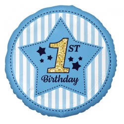 Ballon aluminium bleu pour premier anniversaire 36 cm