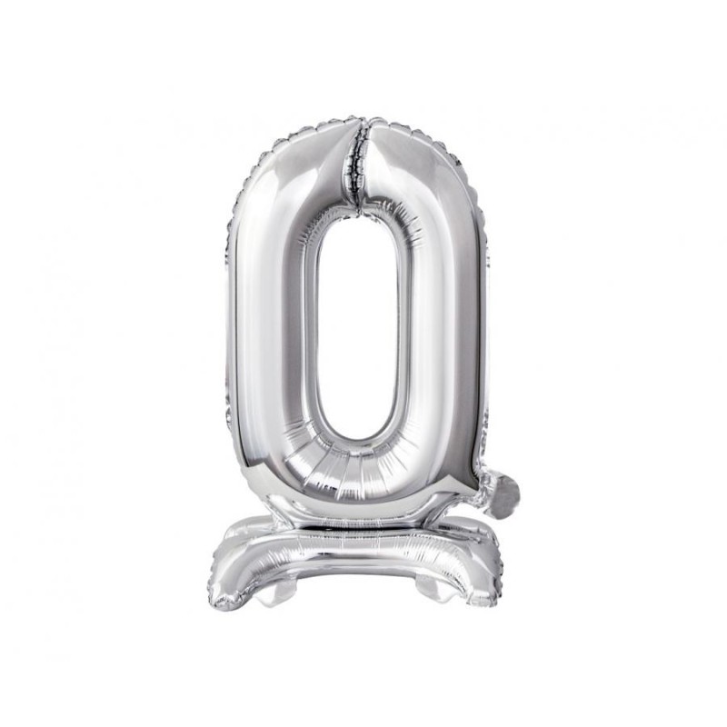 Number B&C Silver Silver mini number 0 foil balloon with base 38 cm Number B&C Silver Silver mini number 0 foil balloon with base 38 cm
