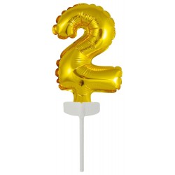 Number Gold, Number 2 foil balloon for cake 13 cm