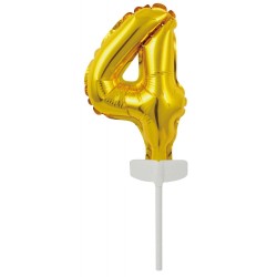 Number Gold, Number 4 foil balloon for cake 13 cm