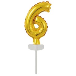 Ballon en aluminium numéro 6 doré pour gâteau 13 cm