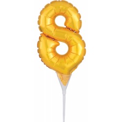 Number Gold, Gold number 8 foil balloon for cake 15 cm