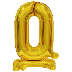 Number Gold, Gold mini 0 number foil balloon with base 38 cm