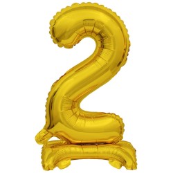 Number Gold, Gold mini number 2 foil balloon with base 38 cm