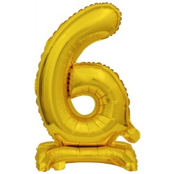 Number Gold, Gold mini number 6 foil balloon with base 38 cm