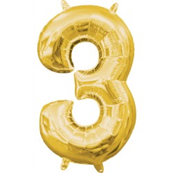 Number Gold, Gold mini number foil balloon number 3, 40 cm