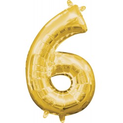 Number Gold, Gold mini number foil balloon 6, 40 cm