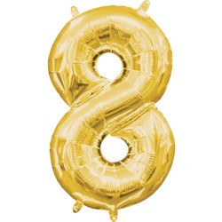 Number Gold, Gold mini number foil balloon 8, 40 cm