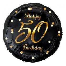 Ballon aluminium Happy Birthday 50 Gold B&C 36 cm