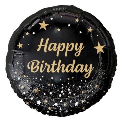 Ballon aluminium noir « Happy Birthday » 36 cm