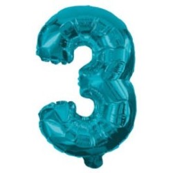 Ballon aluminium numéro 3 bleu mini 32 cm