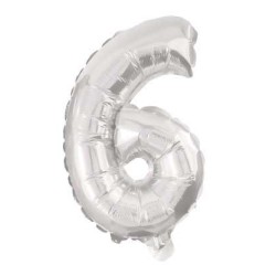 Ballon en aluminium numéro 6 mini argenté 35 cm