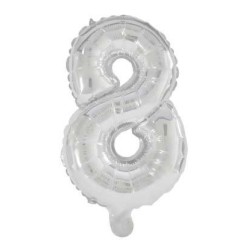 Ballon en aluminium numéro 8 mini argenté 33 cm