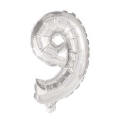 Ballon Mini Numéro 9 en Feuille d'Argent 35 cm