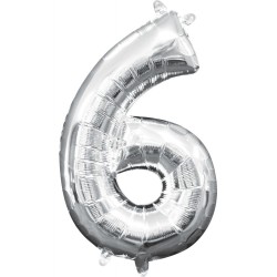 Number Mini Number Foil Balloon 6, Silver 40 cm