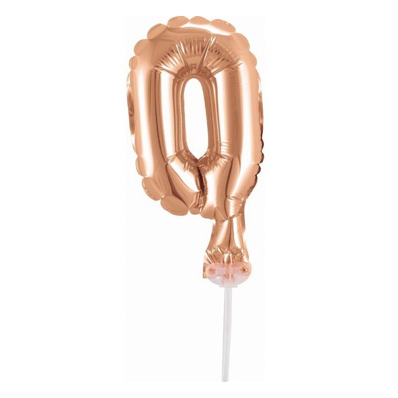 Ballon en aluminium numéro 0 en or rose pour gâteau 13 cm