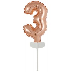 Ballon en aluminium numéro 3 en or rose pour gâteau 13 cm