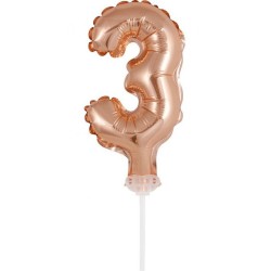 Ballon en aluminium numéro 3 en or rose pour gâteau 13 cm