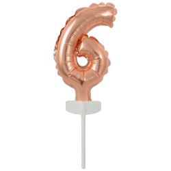 Ballon en aluminium numéro 6 en or rose pour gâteau 13 cm