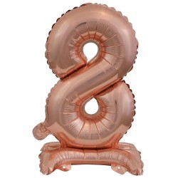 Ballon en aluminium mini chiffre 8 en or rose avec base 38 cm