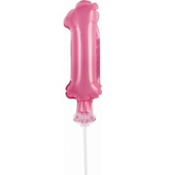 Ballon en aluminium numéro 1 rose pour gâteau 13 cm