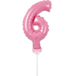 Number Pink Pink number 6 foil balloon for cake 13 cm