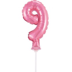 Number Pink Pink Number 9 Foil Balloon for Cake 13 cm