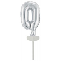 Number Silver, Silver 0 number foil balloon for cake 13 cm