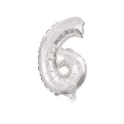 Ballon en aluminium numéro 6 argenté, 10 cm