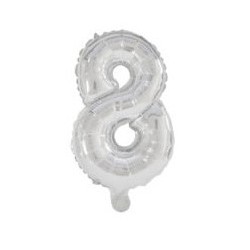 Number Silver, Silver Foil Balloon Number 8, 10 cm