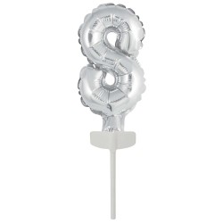 Number Silver, Foil Balloon Number 8 for Cake 13 cm