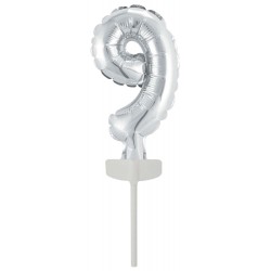 Number Silver, Silver number 9 foil balloon for cake 13 cm