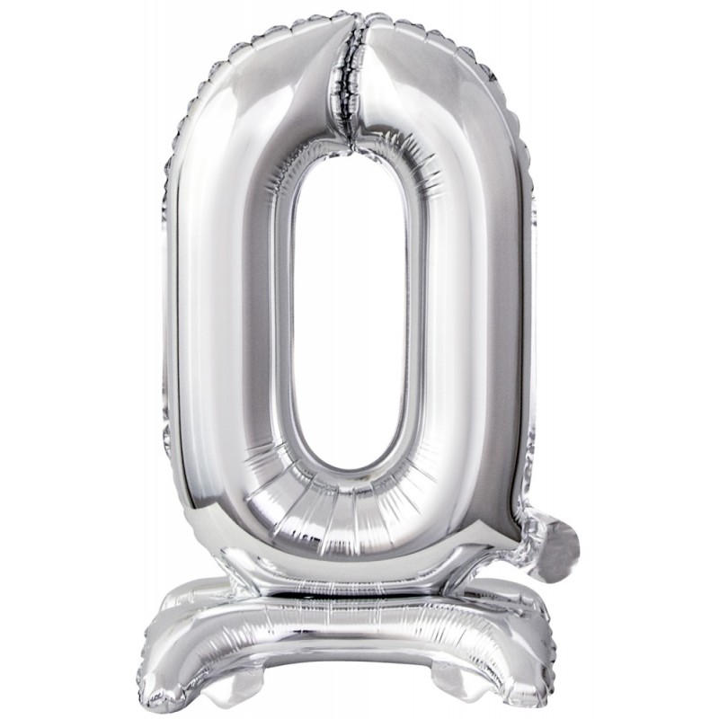 Chiffre Argent, Mini Ballon en Aluminium Argenté avec Base du Chiffre 0, 38 cm