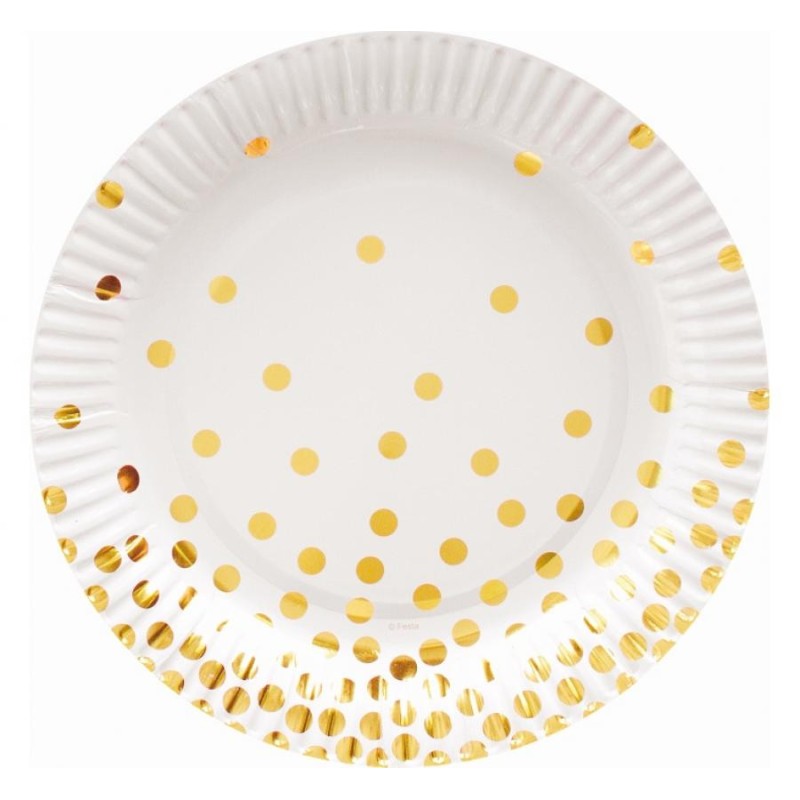 Assiettes en papier à pois dorés, 6 pièces, 18 cm