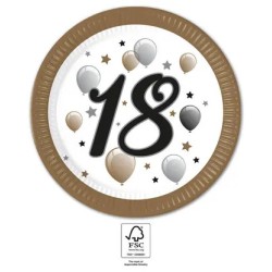 Assiettes en carton Happy Birthday 18, 8 pièces, 23 cm, FSC