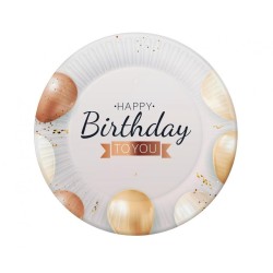 Lot de 6 assiettes en papier avec ballons d'anniversaire « Joyeux anniversaire » - 18 cm