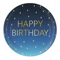 Happy Birthday Golden Blue Happy Birthday paper plate 8 pcs 23 cm FSC