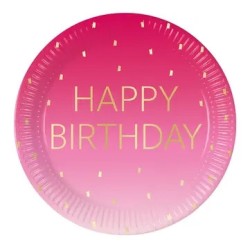 Happy Birthday Golden Pink Happy Birthday Paper Plate 8 pcs 23 cm FSC