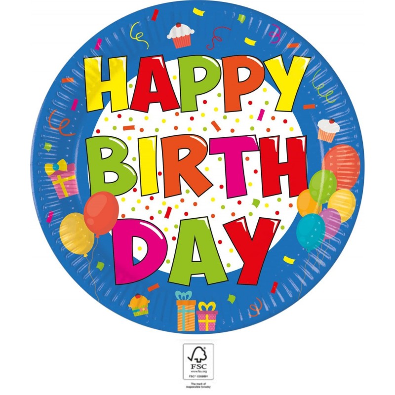 Happy Birthday Kokliko Happy Birthday Paper Plate 8 pcs 20 cm FSC