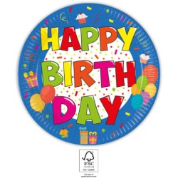 Happy Birthday Kokliko Happy Birthday paper plate 8 pcs 23 cm FSC