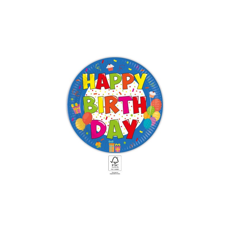 Happy Birthday Kokliko Happy Birthday paper plate 8 pcs 23 cm FSC