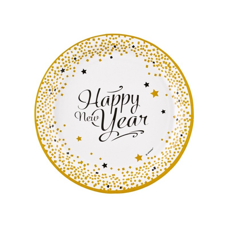 Happy New Year Golden Wishes Happy New Year Paper Plate 8 pcs 23 cm