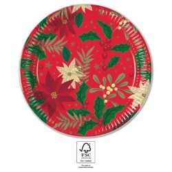 Christmas Holly Poinsettia i paper plate 8 pcs 23 cm FSC