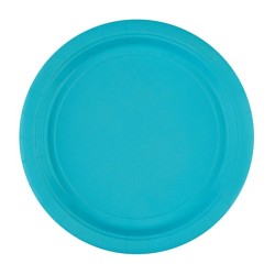 Assiettes en carton de couleur bleu caraïbes, 8 pièces, 23 cm