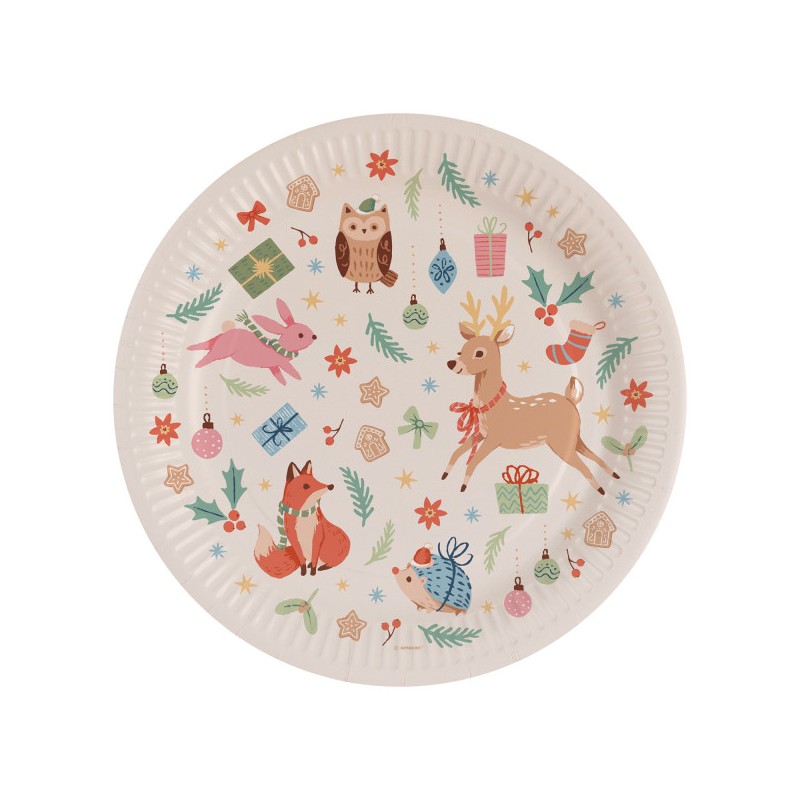 Assiettes en carton motif forêt d'hiver de Noël, 8 pièces, 23 cm